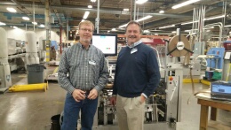 Quad/Graphics chooses the AC-20 Autocase casemaker for their POD hardcover initiative in Versailles, KY. L-R: Thomas Porat and Ted Greene.